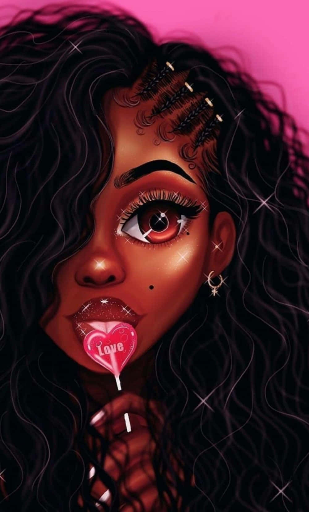 A Black Girl With Long Hair And A Lollipop Background