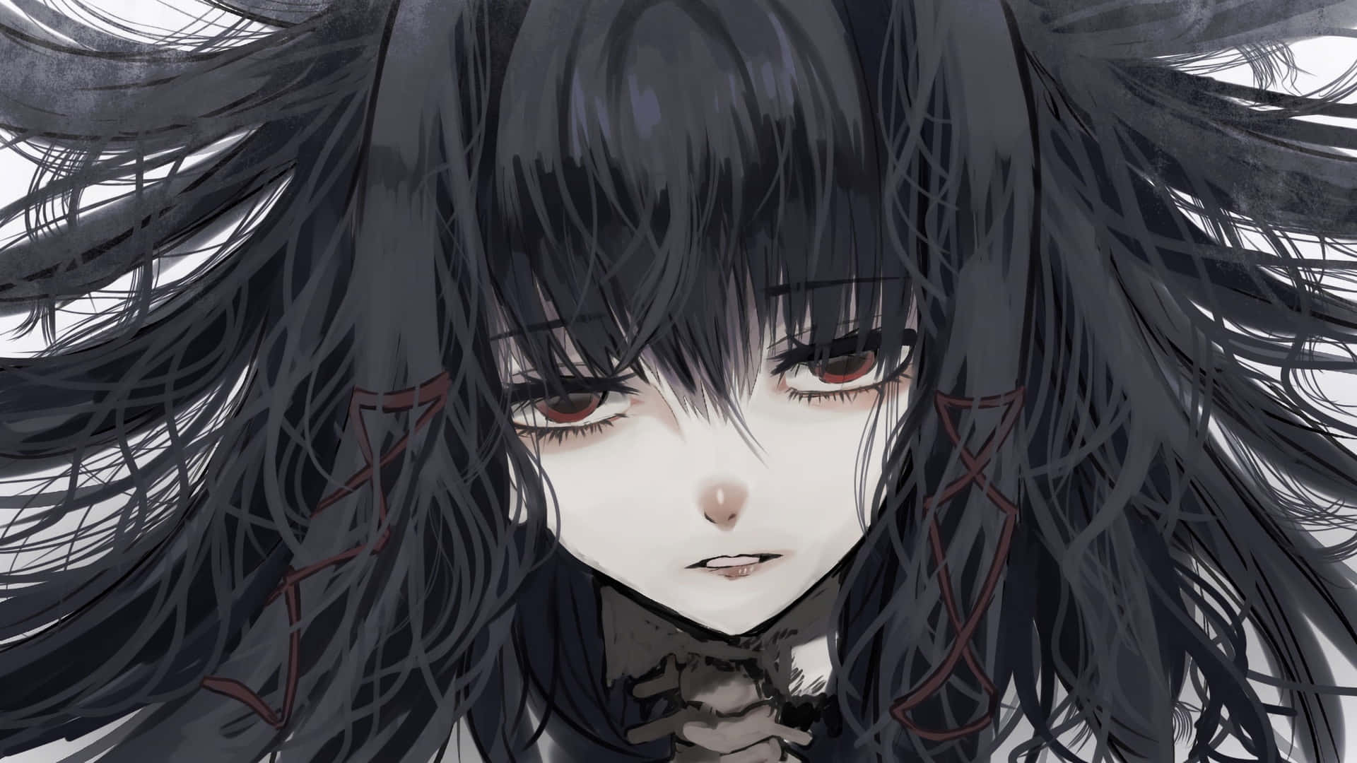 A Black Haired Girl With Red Eyes Background