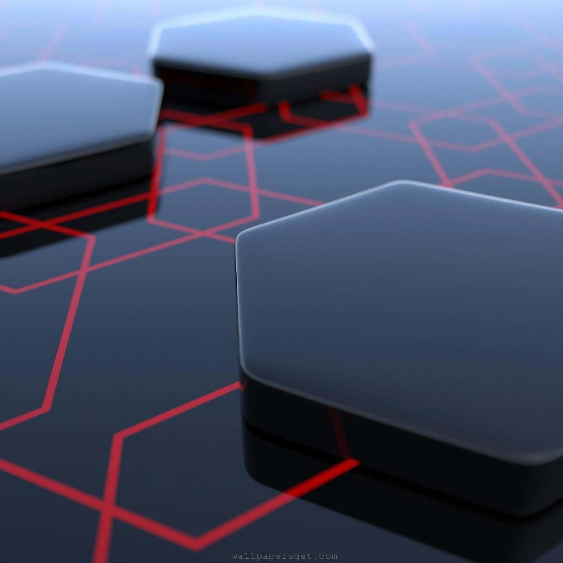 A Black Hexagonal Pattern With Red Lines Background