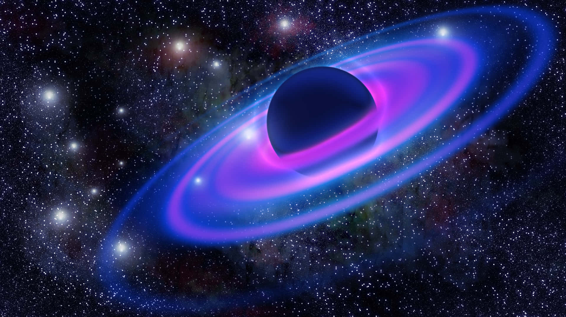 A Black Hole In Space With A Blue And Purple Ring Background