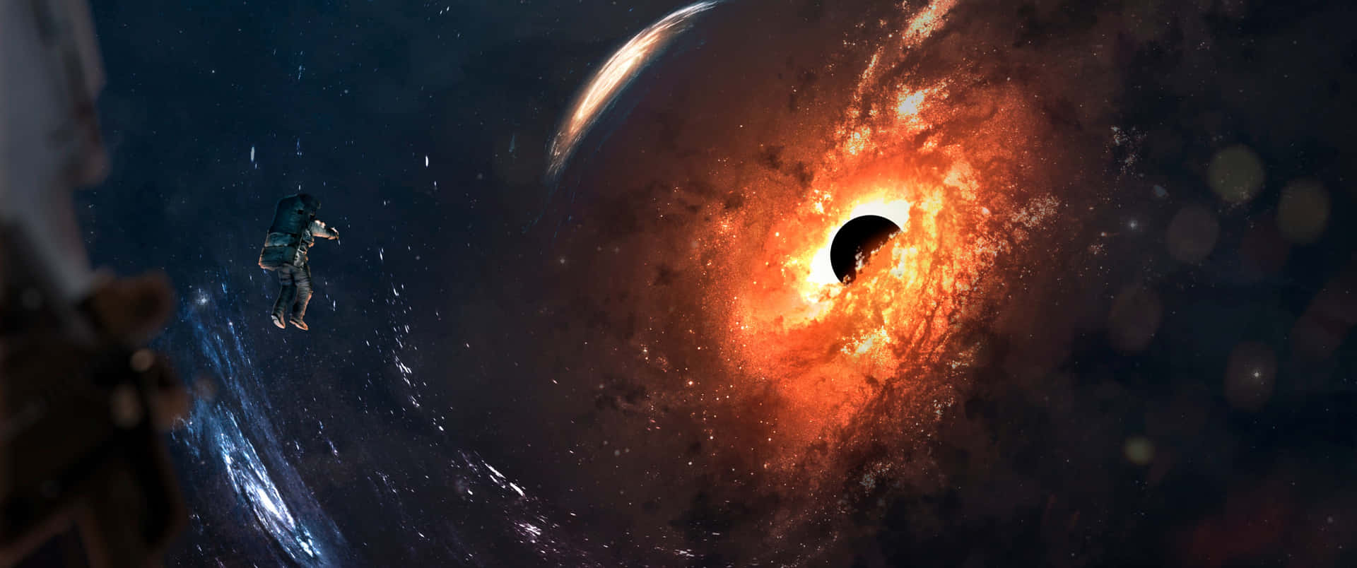 A Black Hole In Space With A Person In The Middle Background