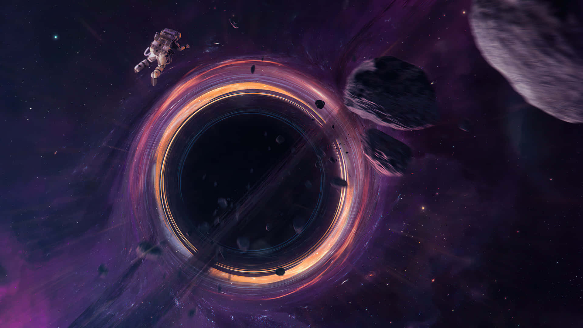 A Black Hole In Space With A Spaceship In The Background Background