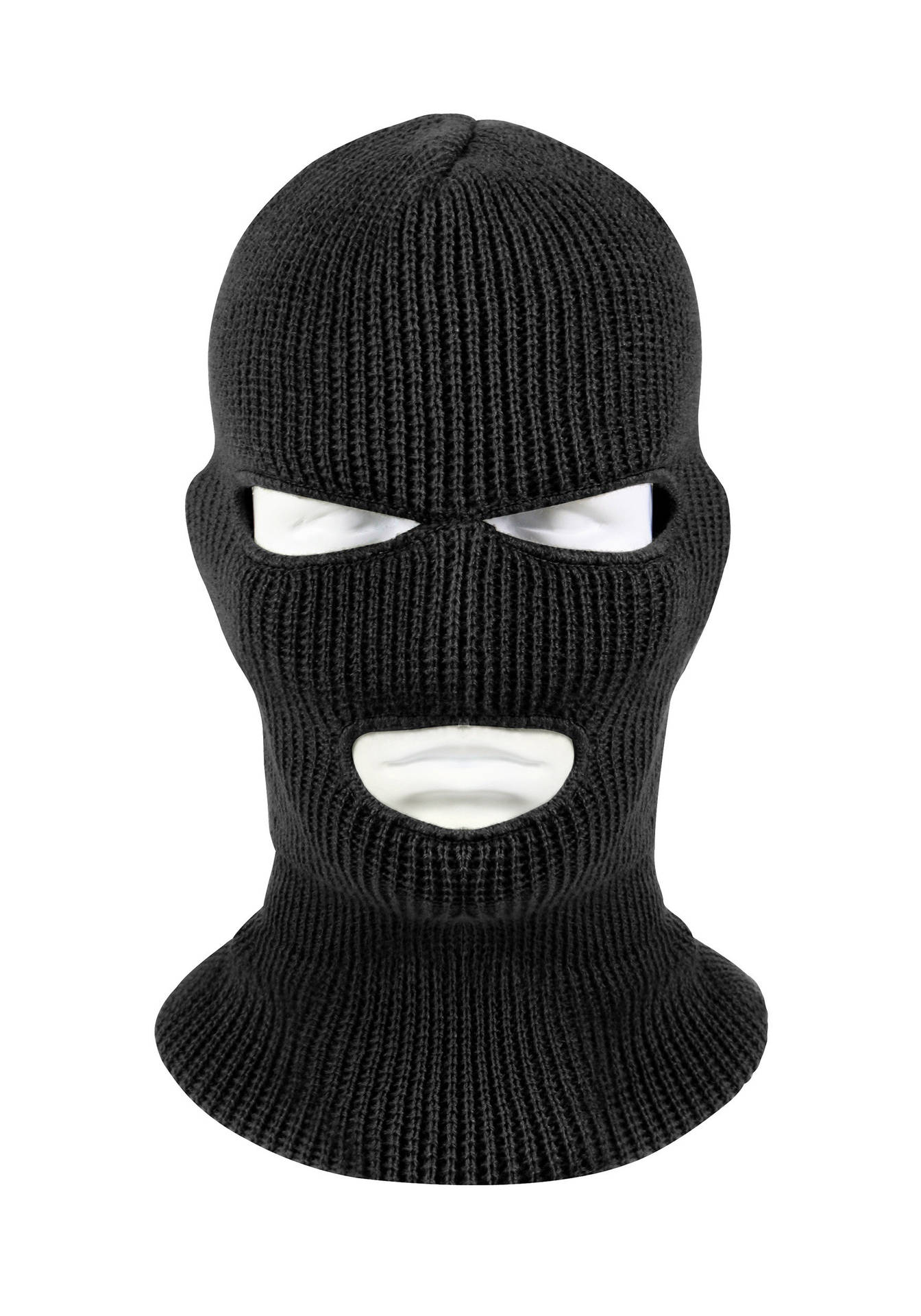 A Black Knitted Face Mask With A Hole In The Middle Background