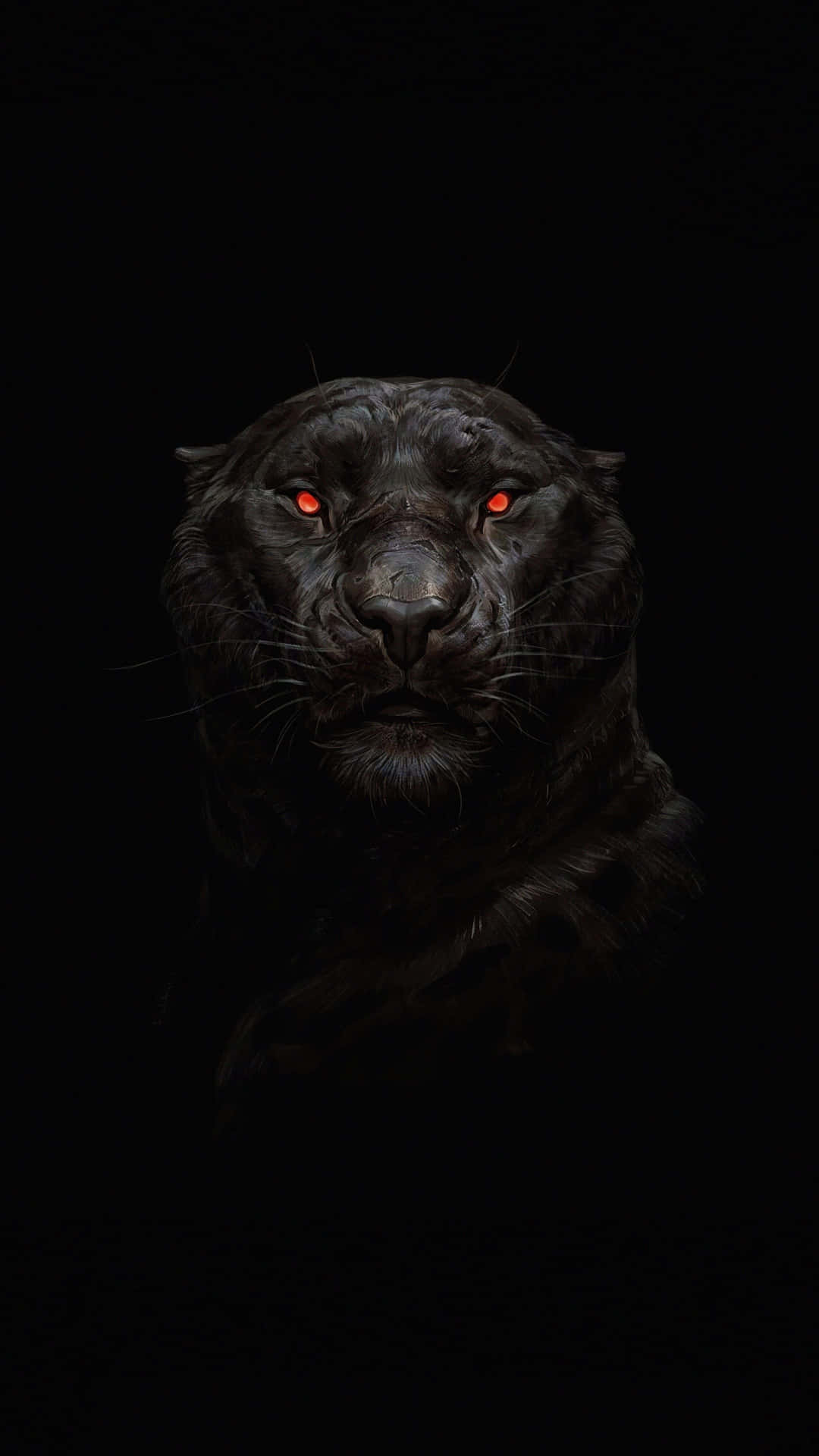 A Black Leopard With Red Eyes On A Dark Background Background