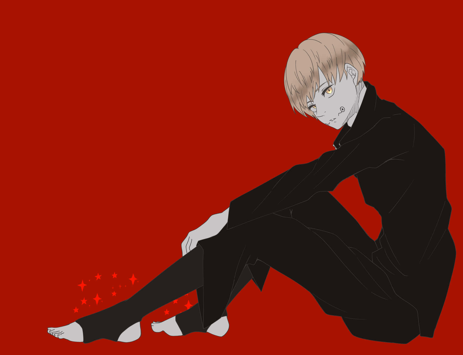 A Black Man Sitting On His Knees With Red Background Background
