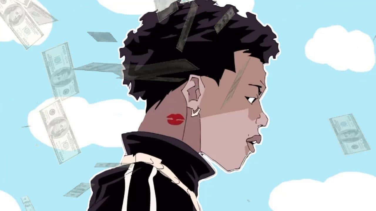 A Black Man With Money In His Face Background