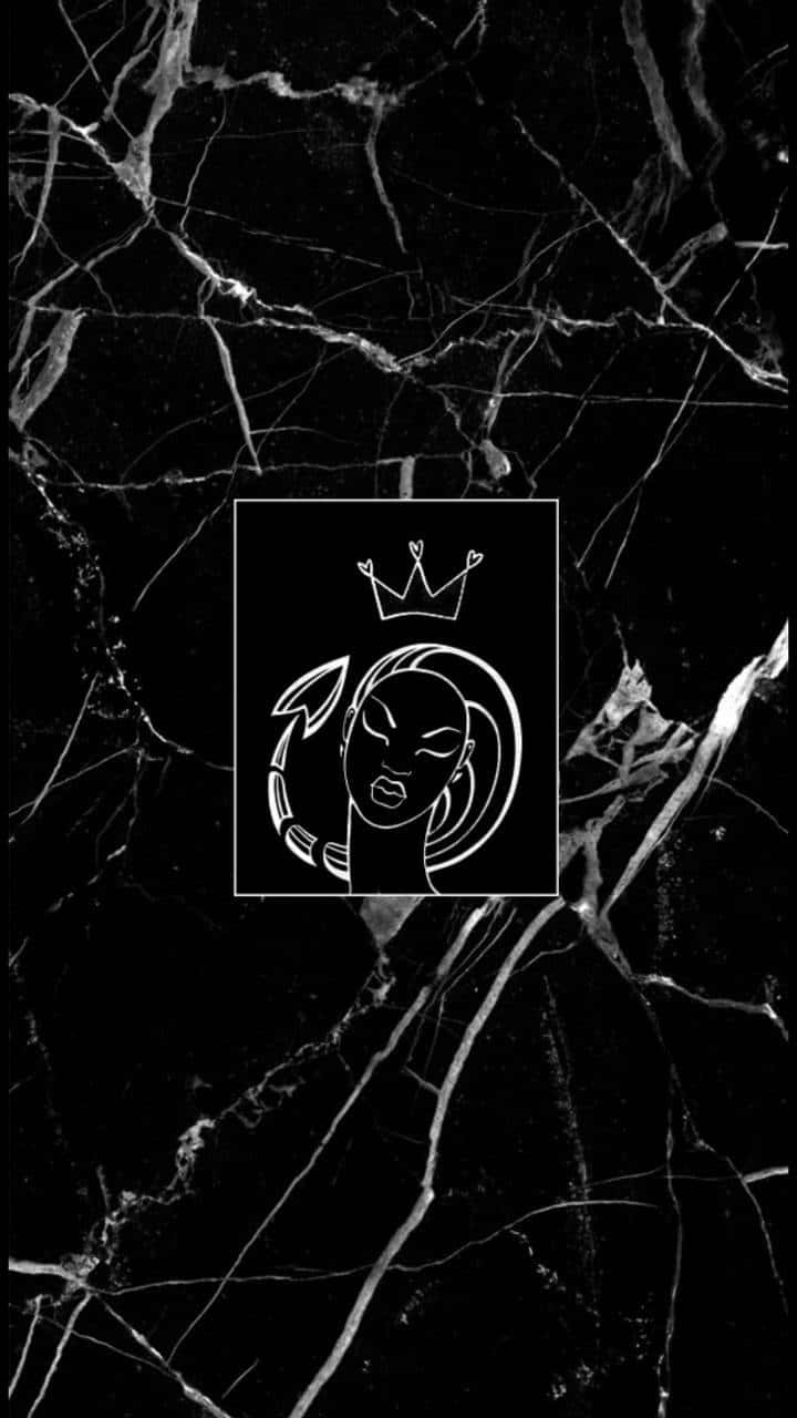A Black Marble Logo With A Crown On It Background