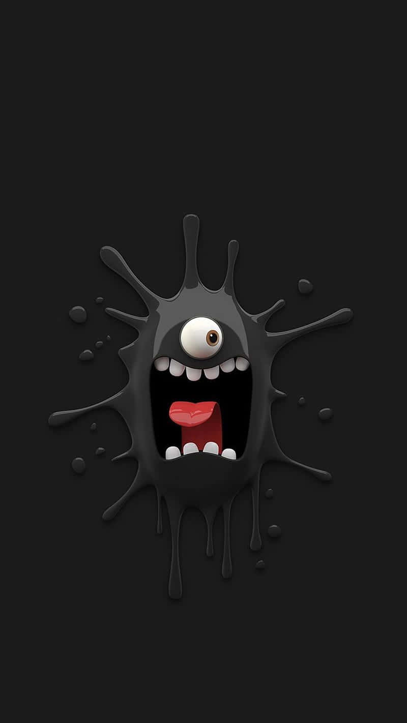 A Black Monster With A Mouth And Eyes On A Black Background Background