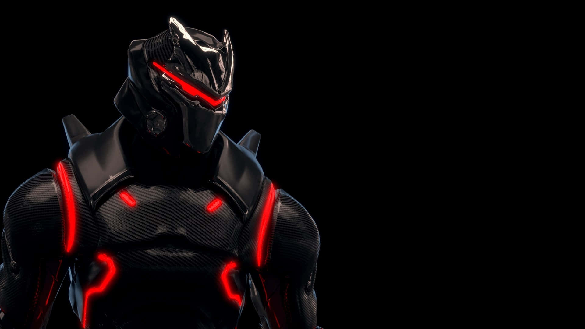 A Black Panther In A Red Suit With Glowing Eyes Background