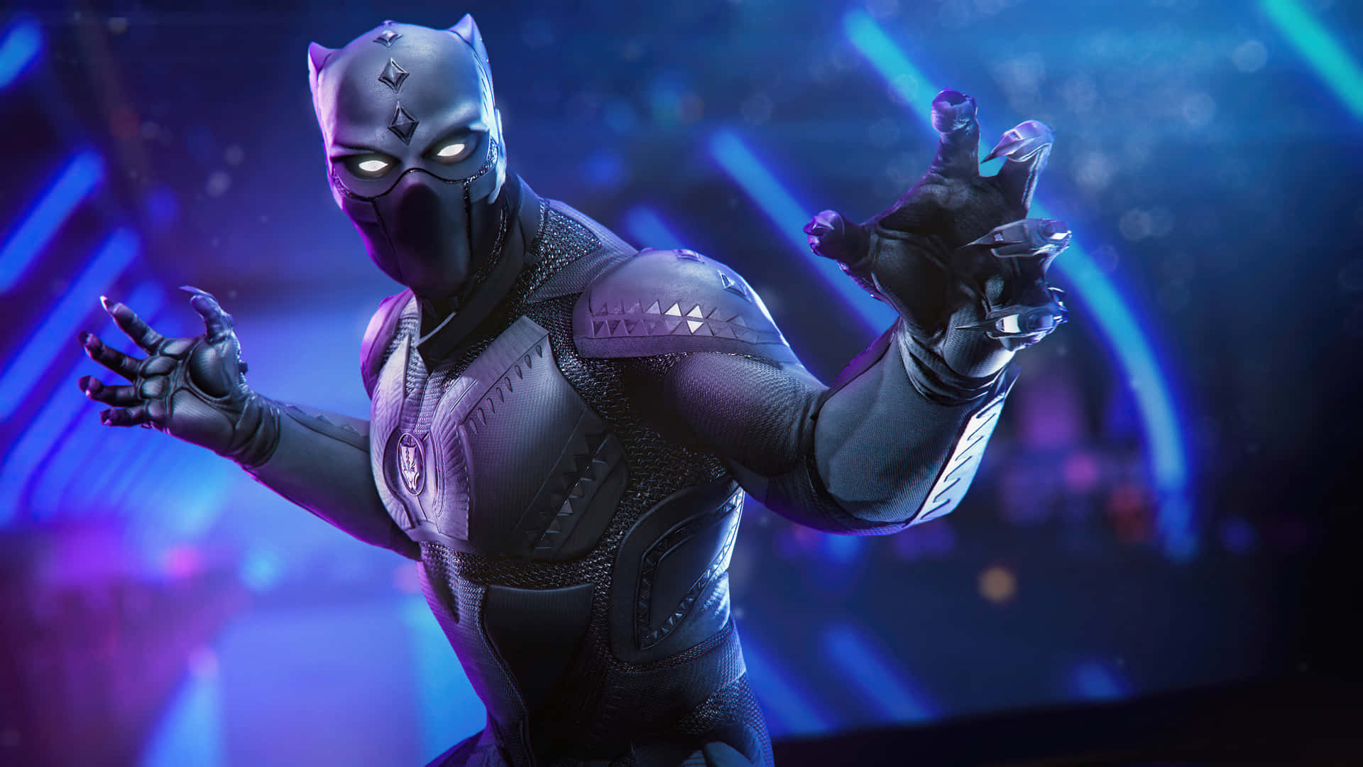 A Black Panther In A Suit With His Hands Up Background