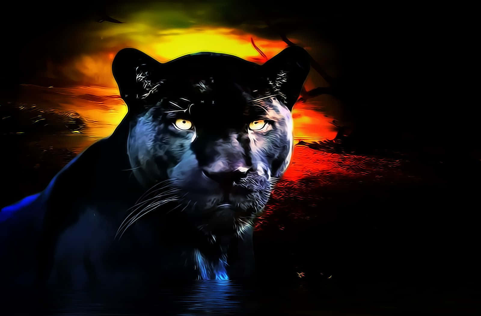 A Black Panther Is Standing In The Water Background