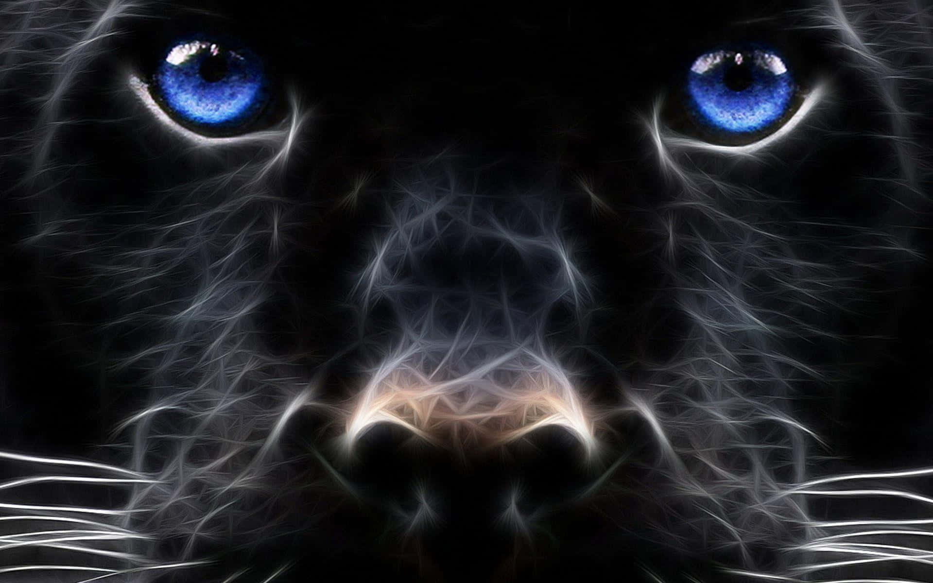 A Black Panther With Blue Eyes Background