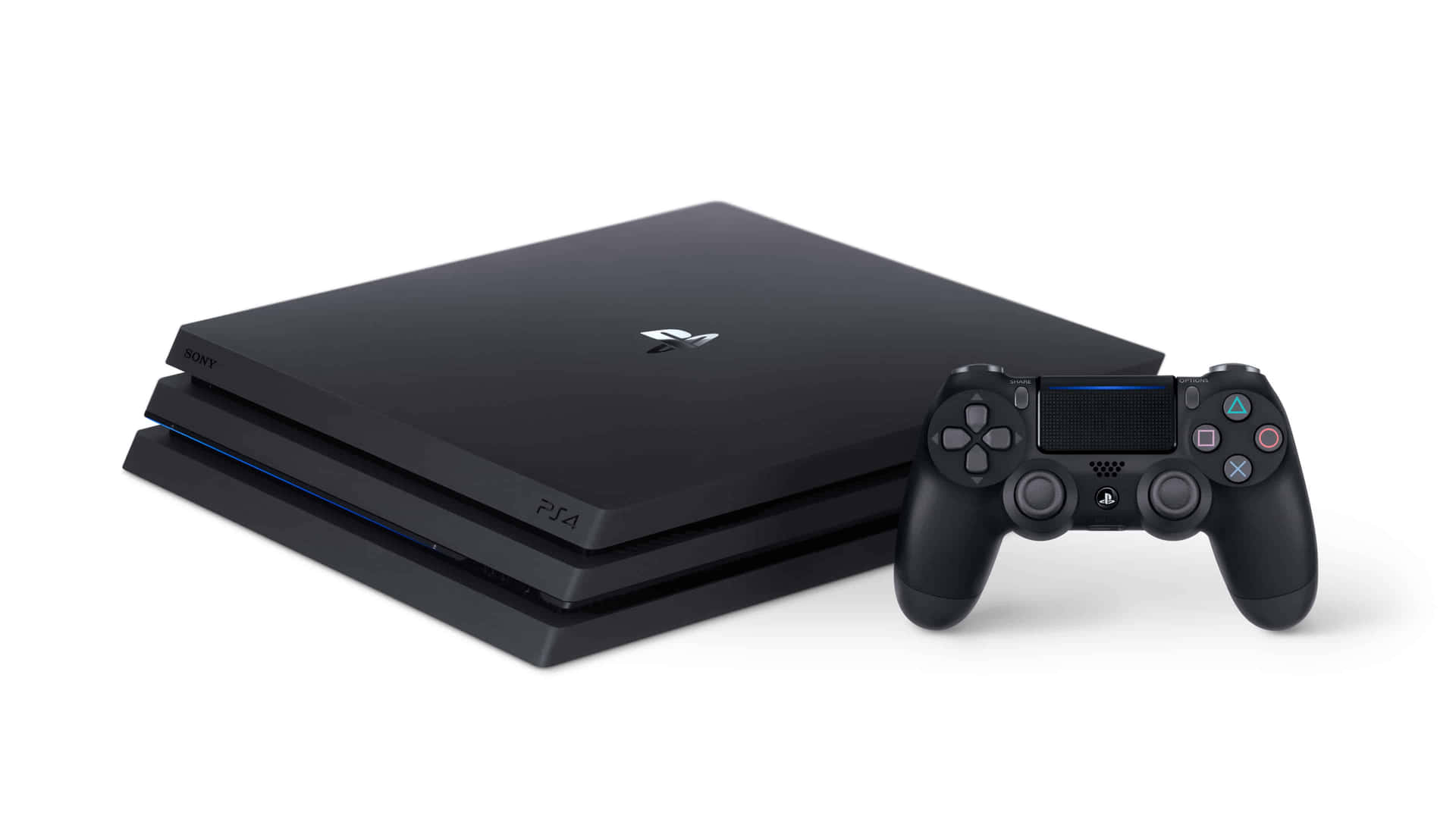 A Black Playstation 4 Console With Two Controllers Background