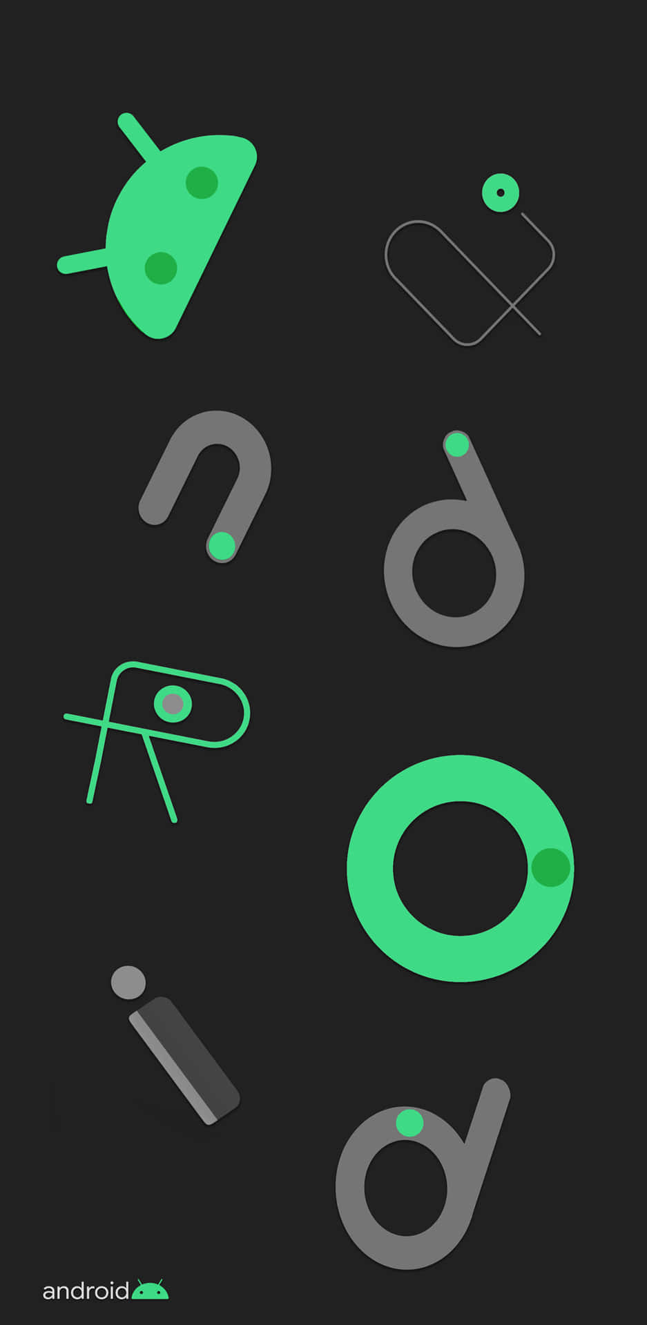 A Black Screen With Green Letters And Icons Background