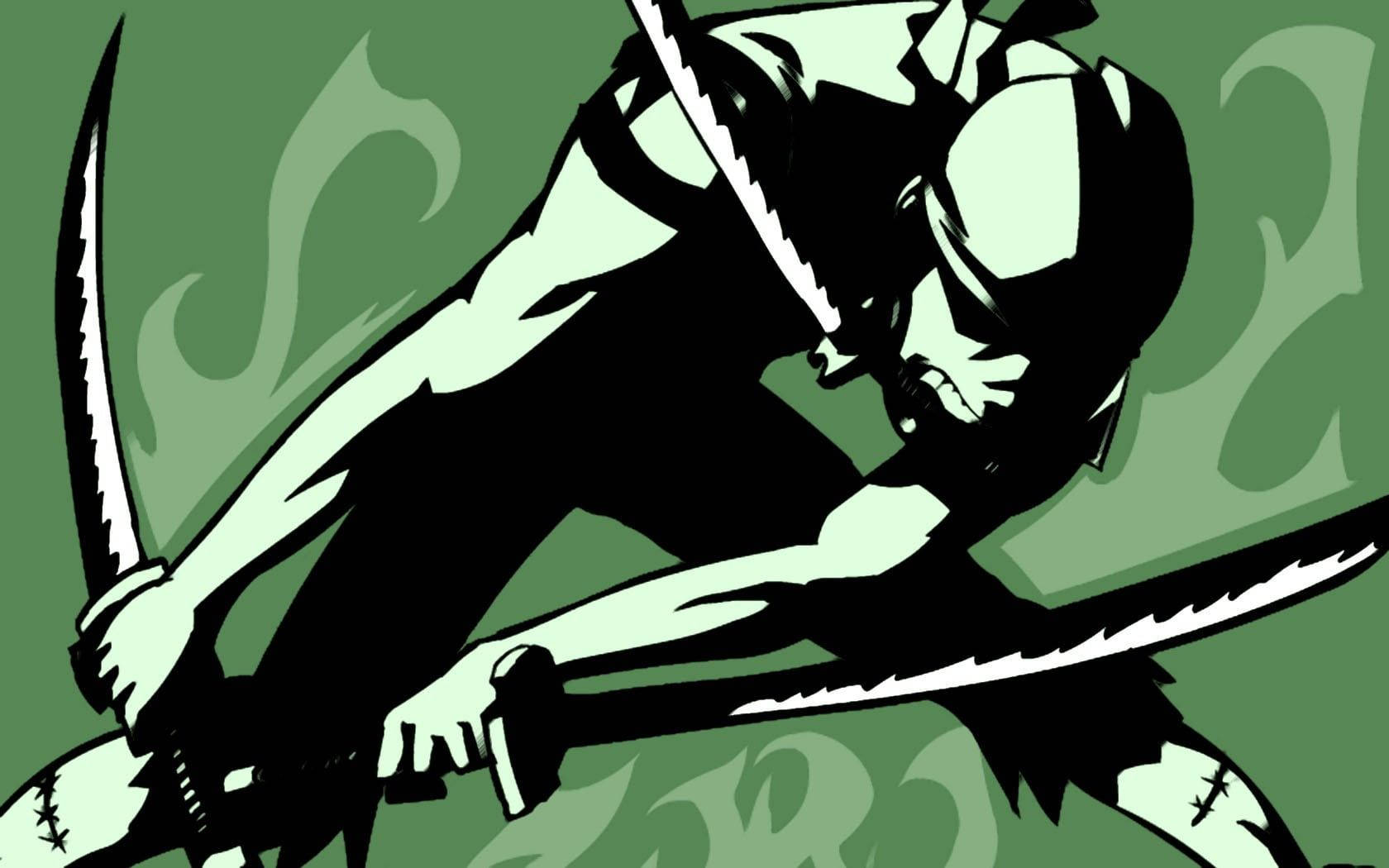 A Black Silhouette Of Zoro, The Sword-wielding Warrior, Ready To Take On All Challenges. Background