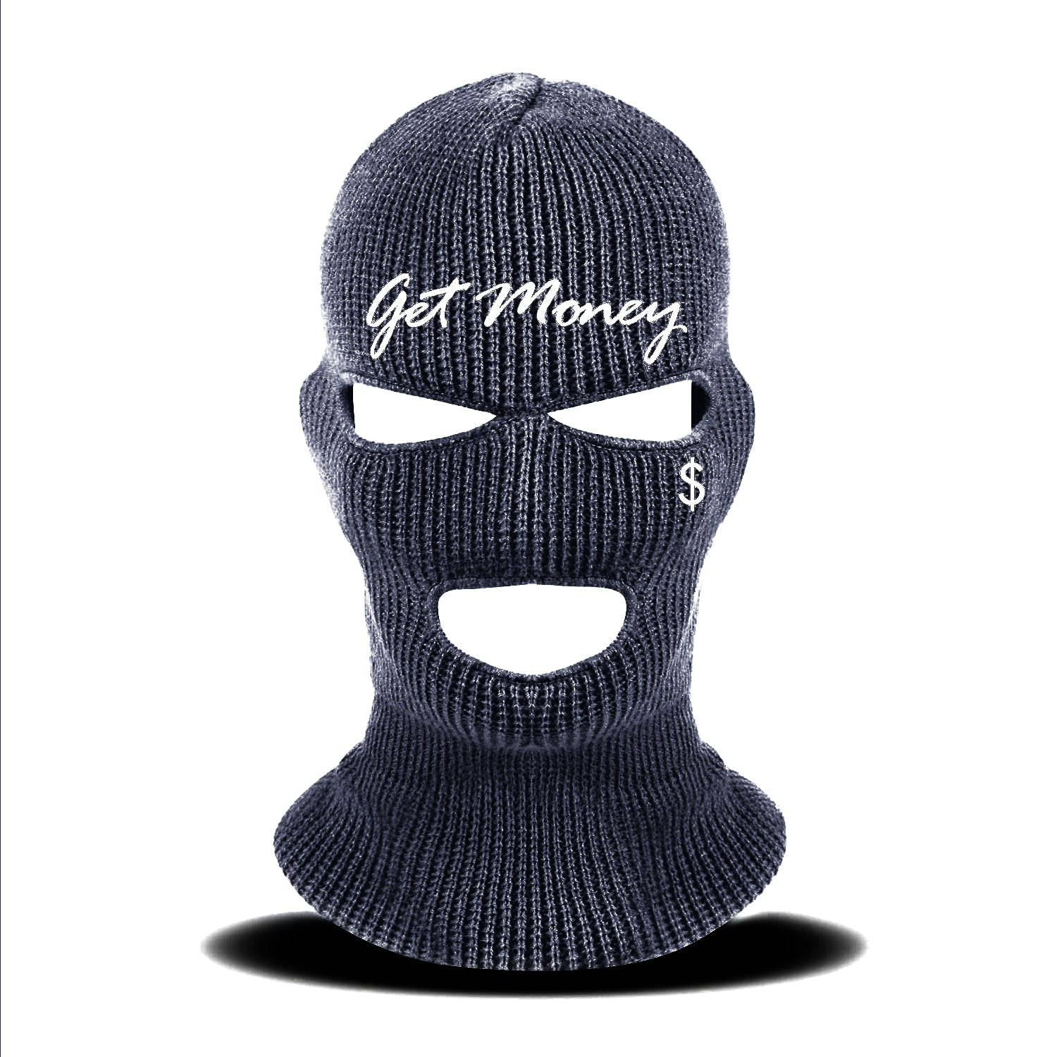 A Black Ski Mask With The Word Get Money On It Background