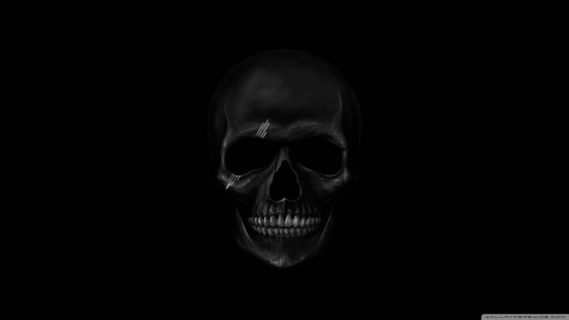 A Black Skull On A Black Background Background