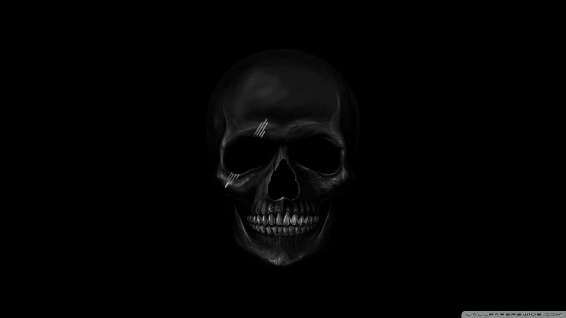 A Black Skull On A Black Background Background