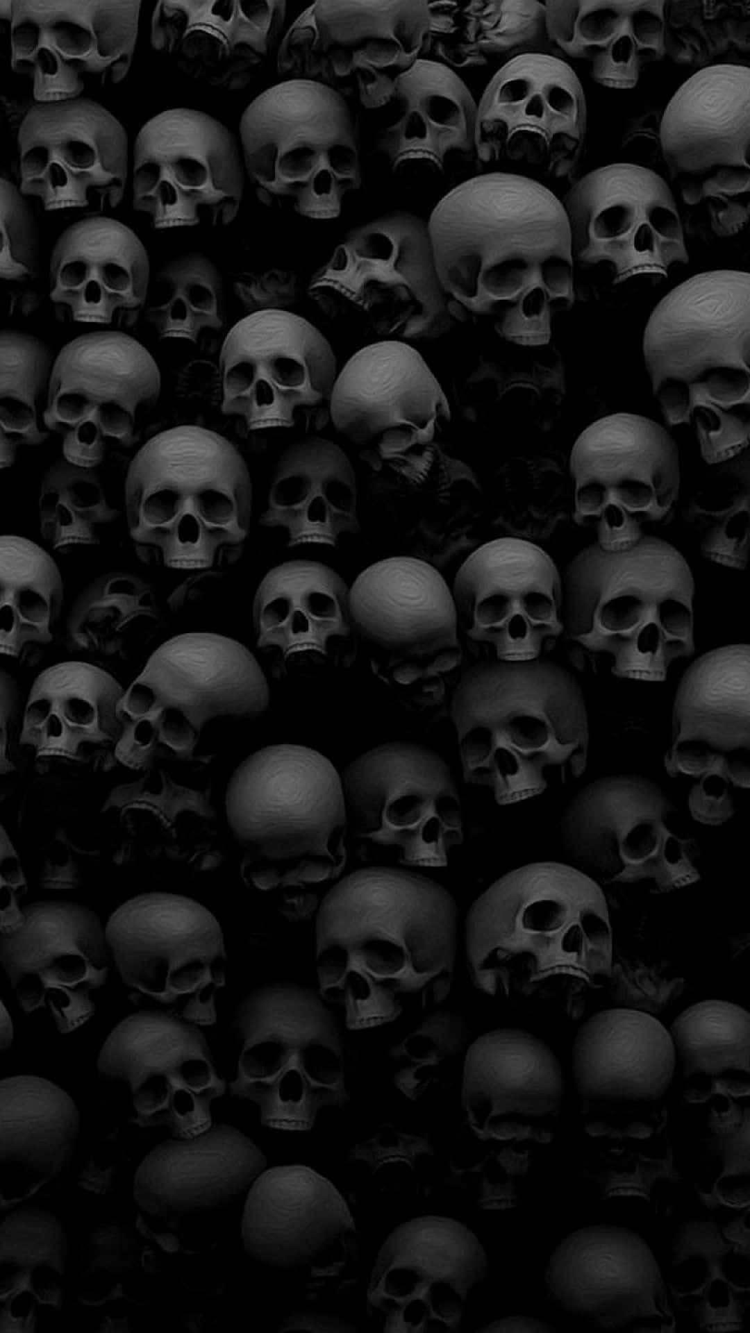 A Black Skull Wall With Many Skulls In It Background