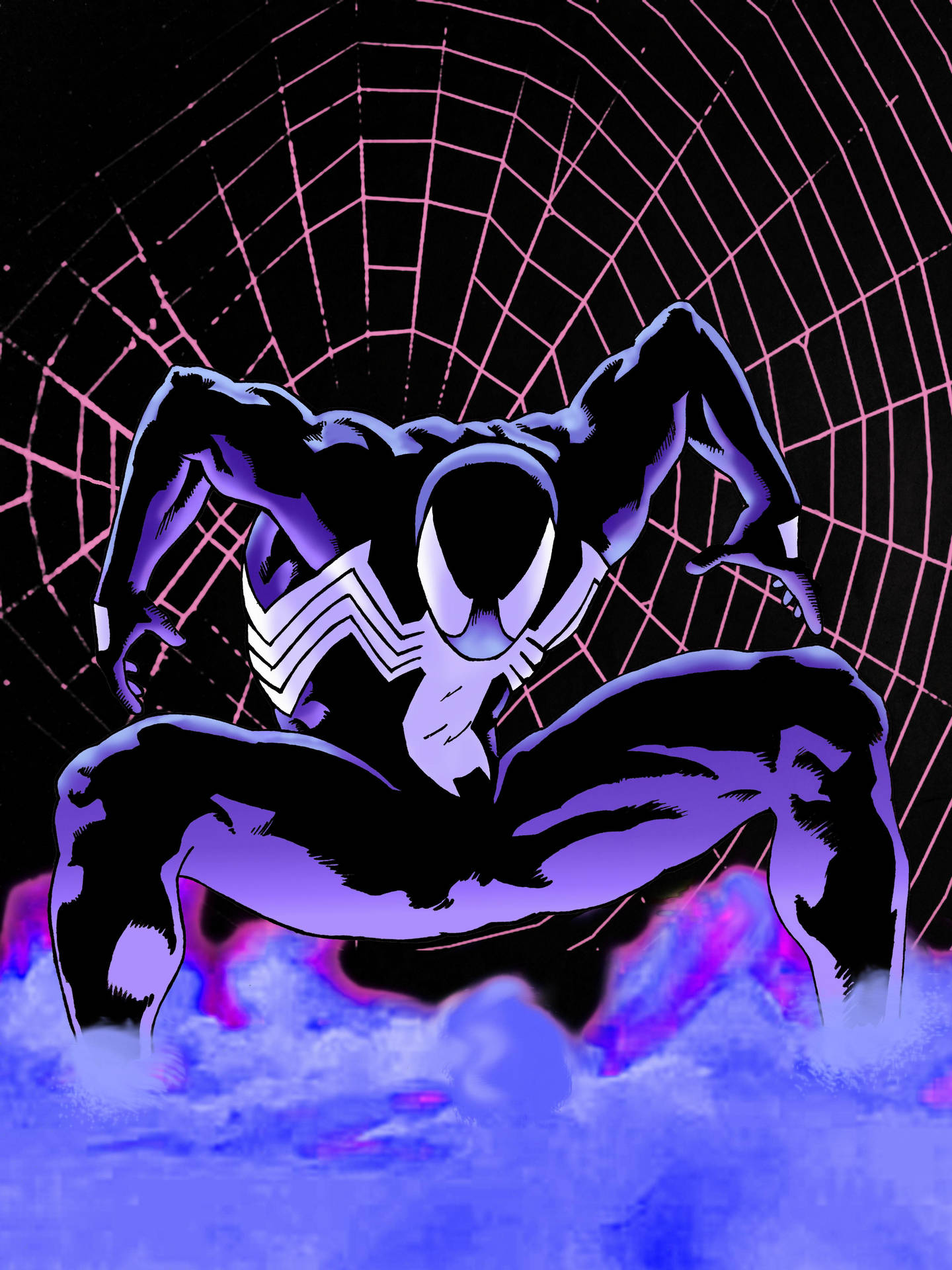 A Black Suit Spiderman In Intense In-action Pose On A Cityscape Background