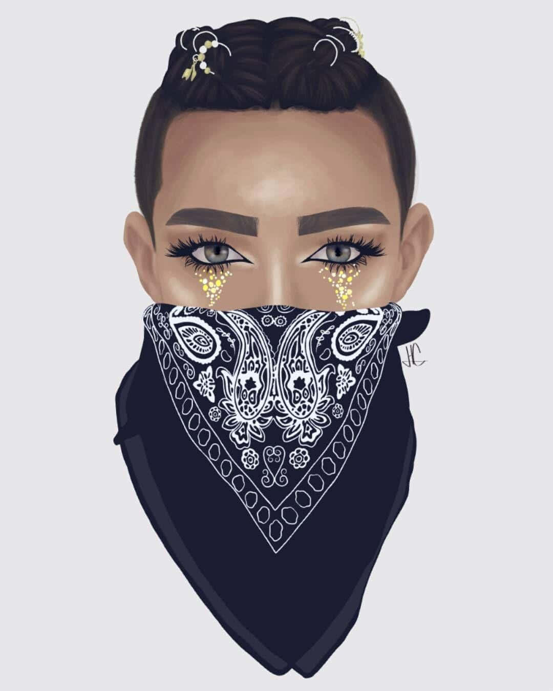 A Black Woman With A Bandana On Her Face Background