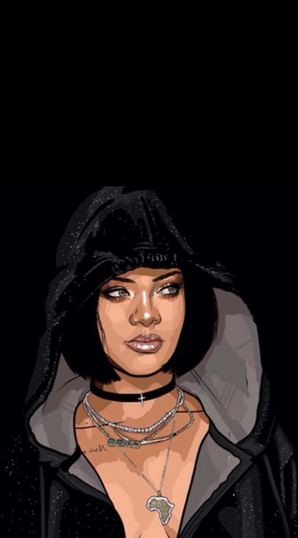 A Black Woman With A Hoodie And Chains Background