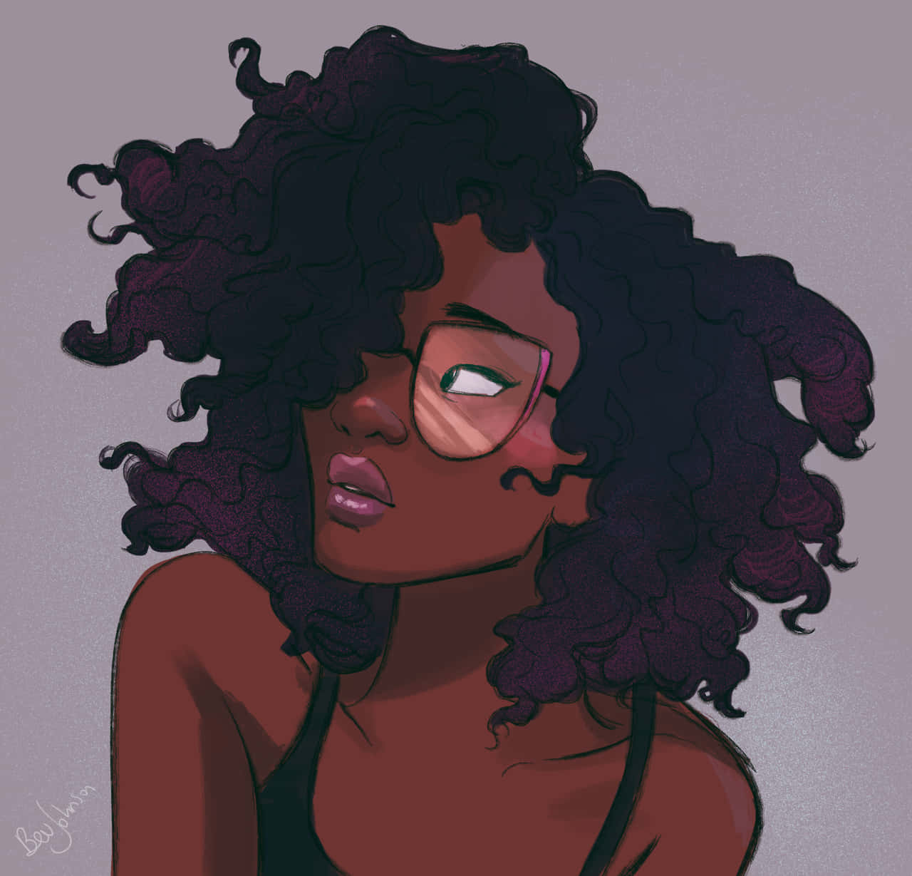 A Black Woman With Curly Hair And Glasses Background