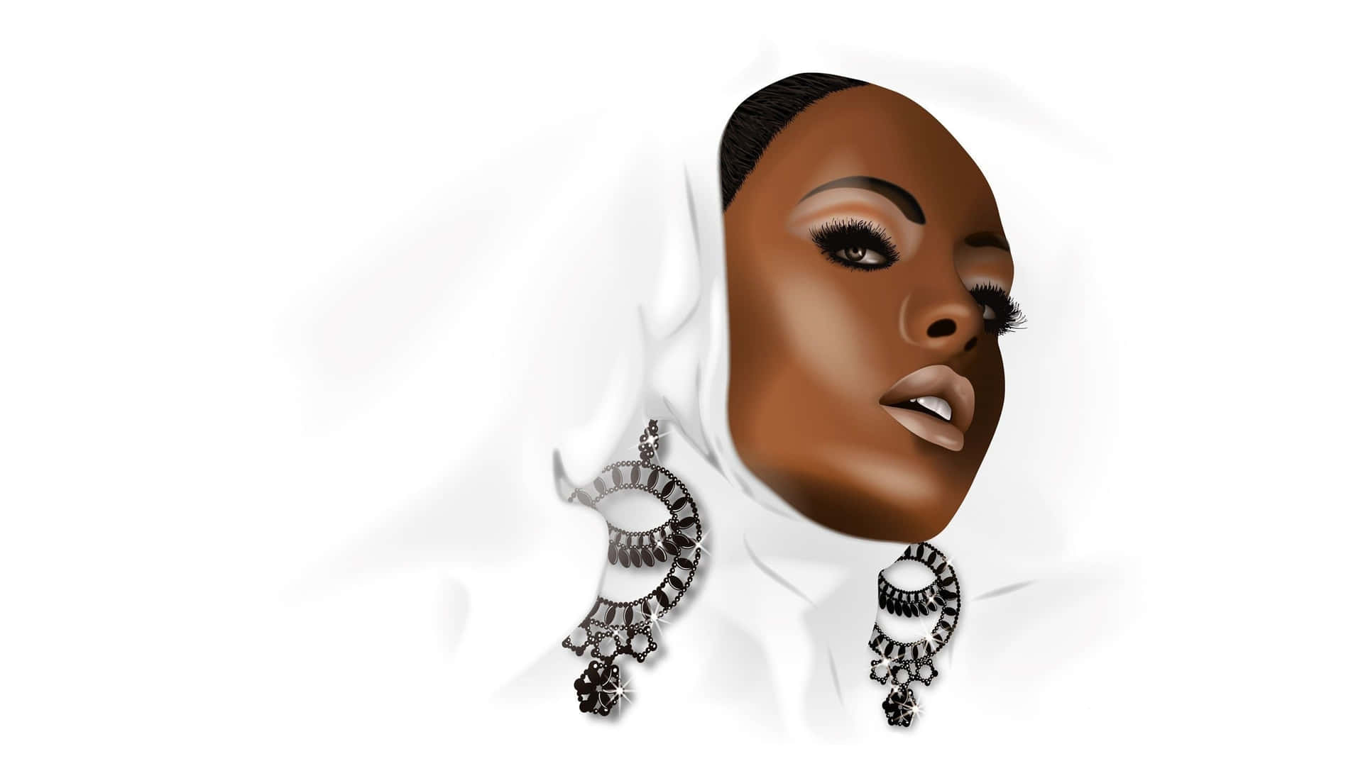 A Black Woman With Earrings And A White Head Scarf Background