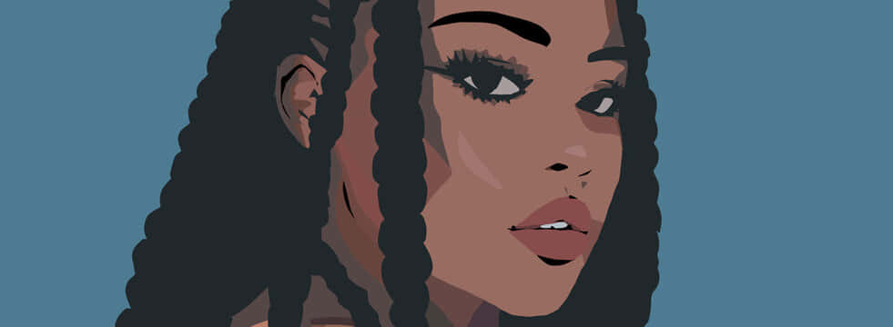 A Black Woman With Long Hair And A Blue Background Background