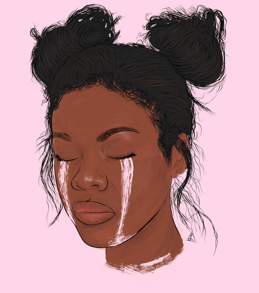 A Black Woman With Tears On Her Face Background