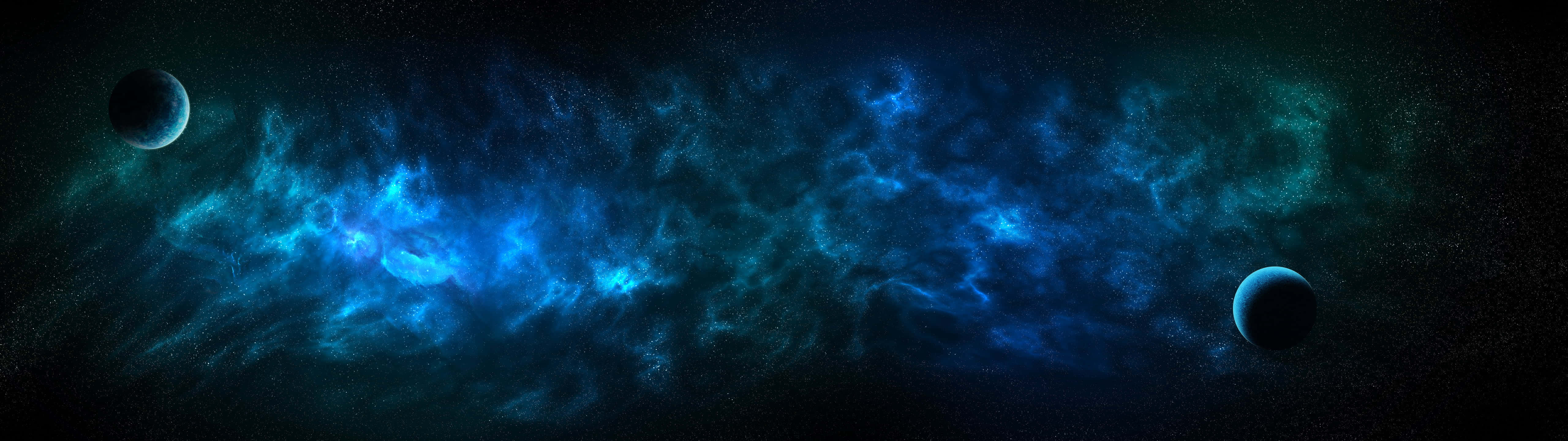 A Blue And Black Space With Two Blue Circles Background