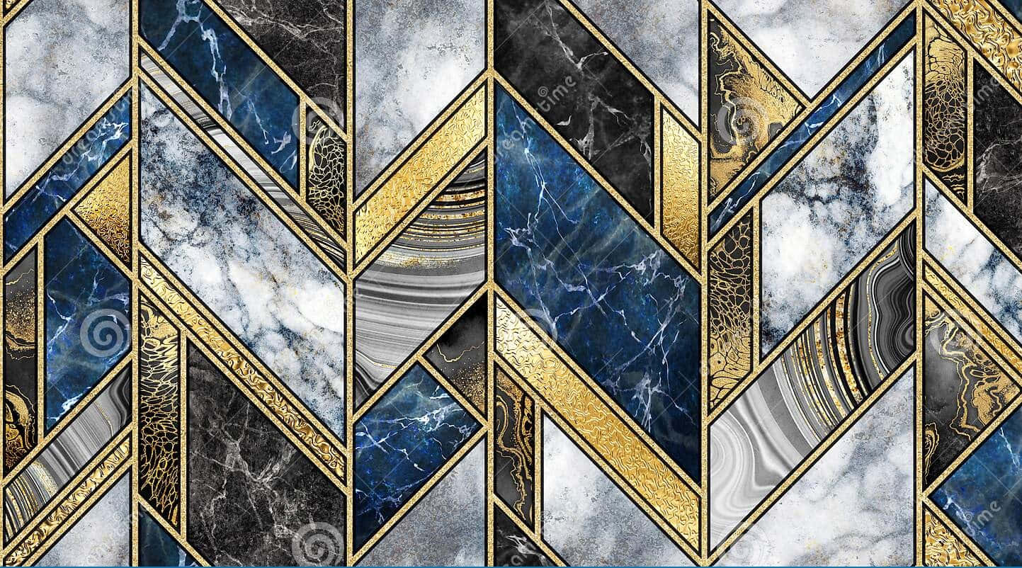 A Blue And Gold Marble Pattern Wallpaper Background