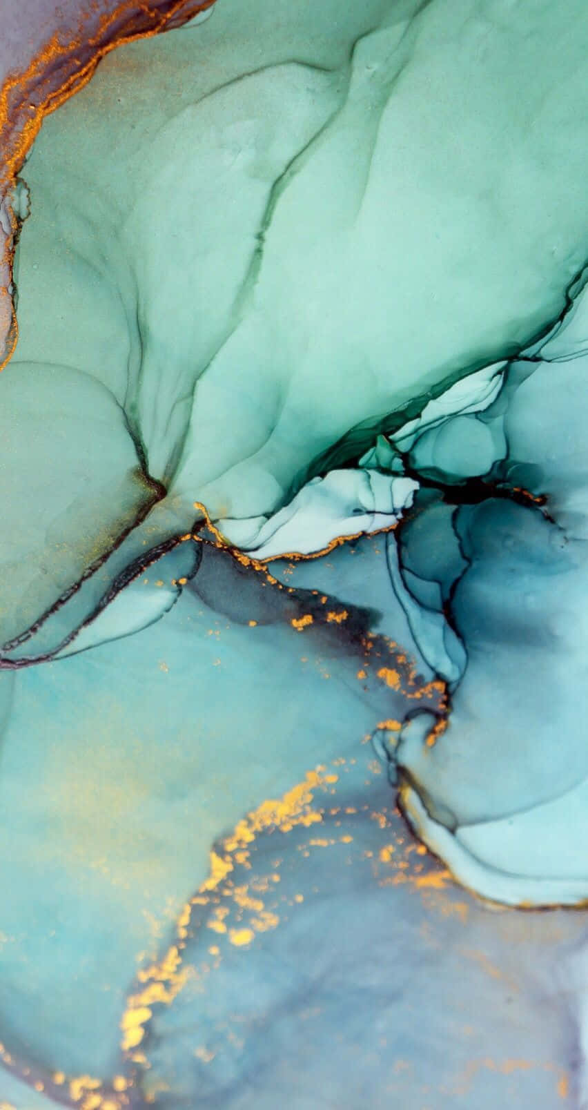 A Blue And Gold Painting With A Gold Leaf Background