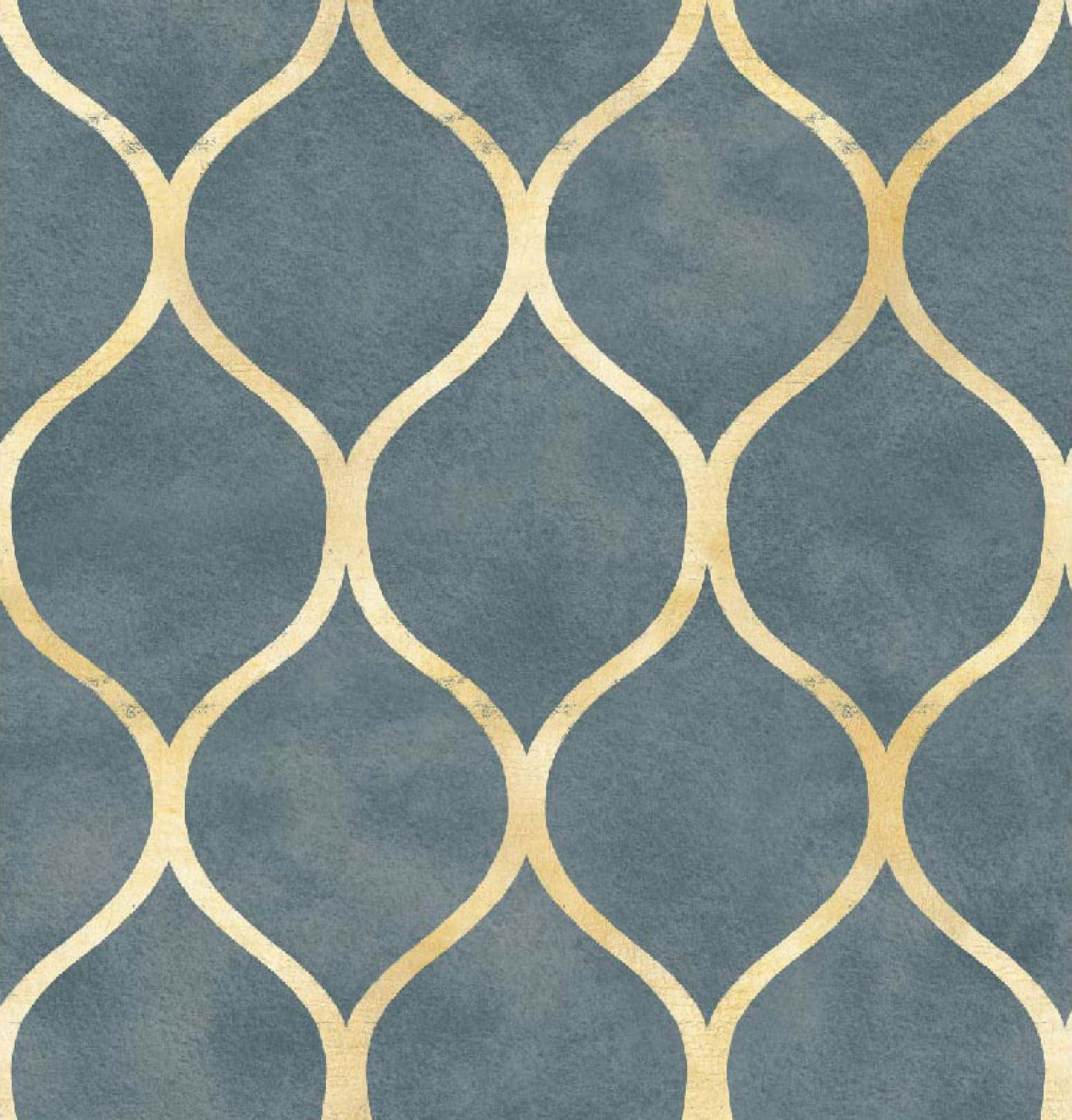 A Blue And Gold Wallpaper With A Geometric Pattern Background
