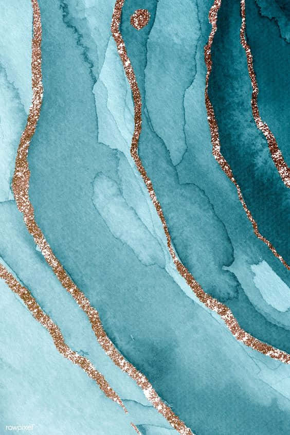 A Blue And Gold Watercolor Painting With Gold Lines Background