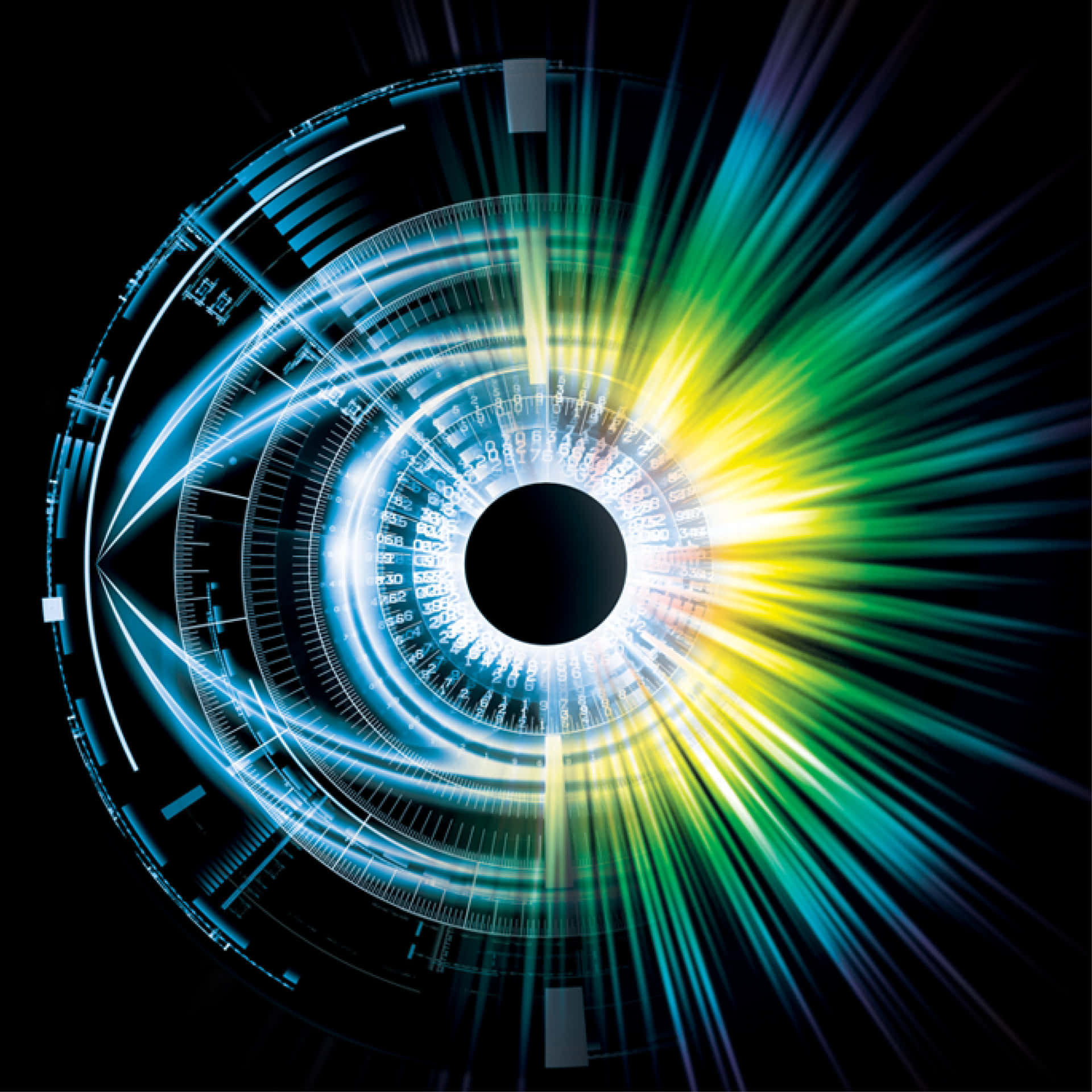 A Blue And Green Eye With A Light Bulb Background