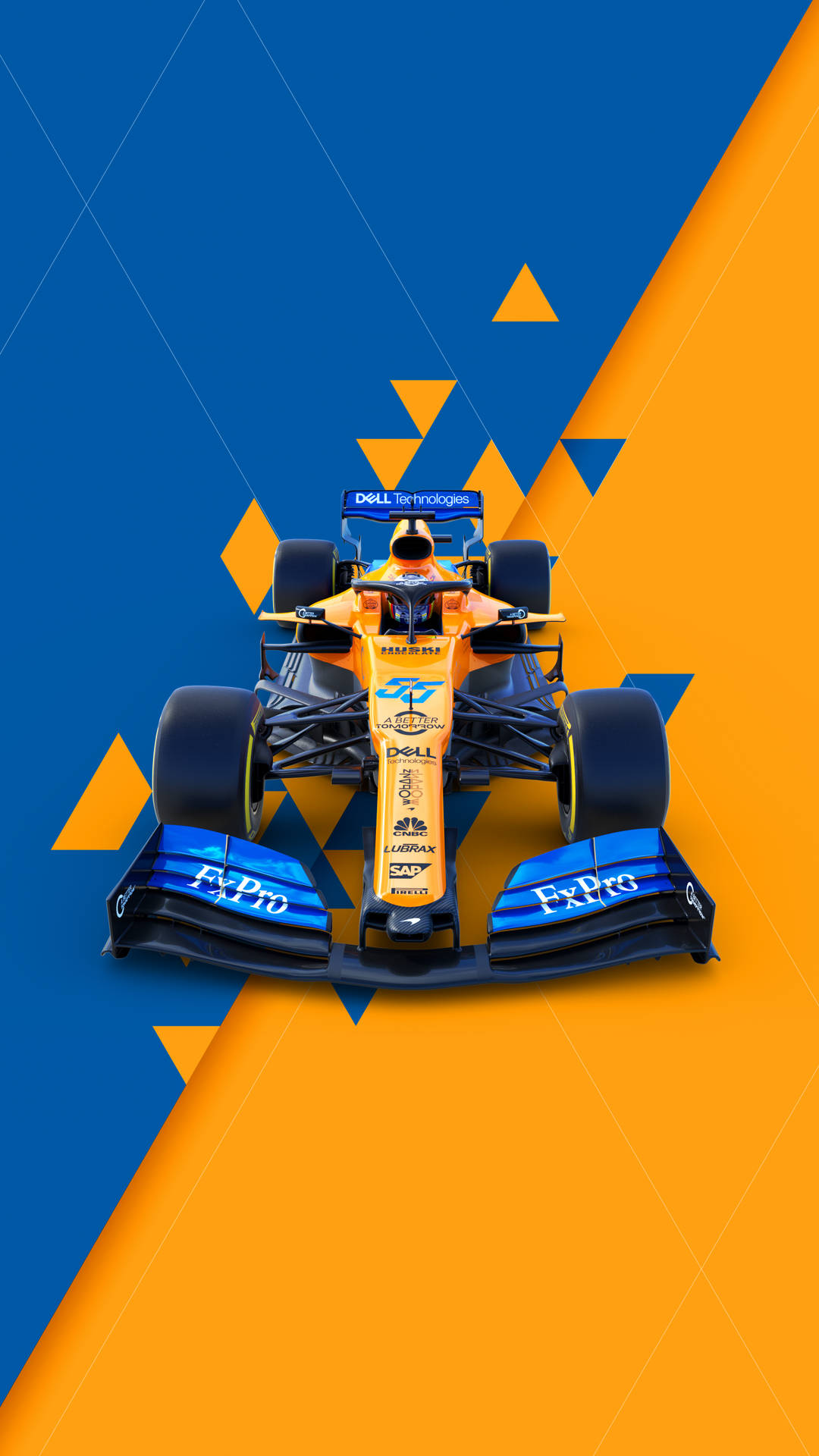 A Blue And Orange Racing Car On A Blue And Yellow Background Background