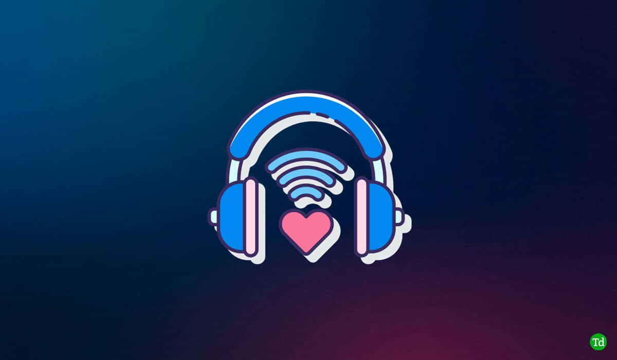 A Blue And Pink Headphones Logo With A Heart