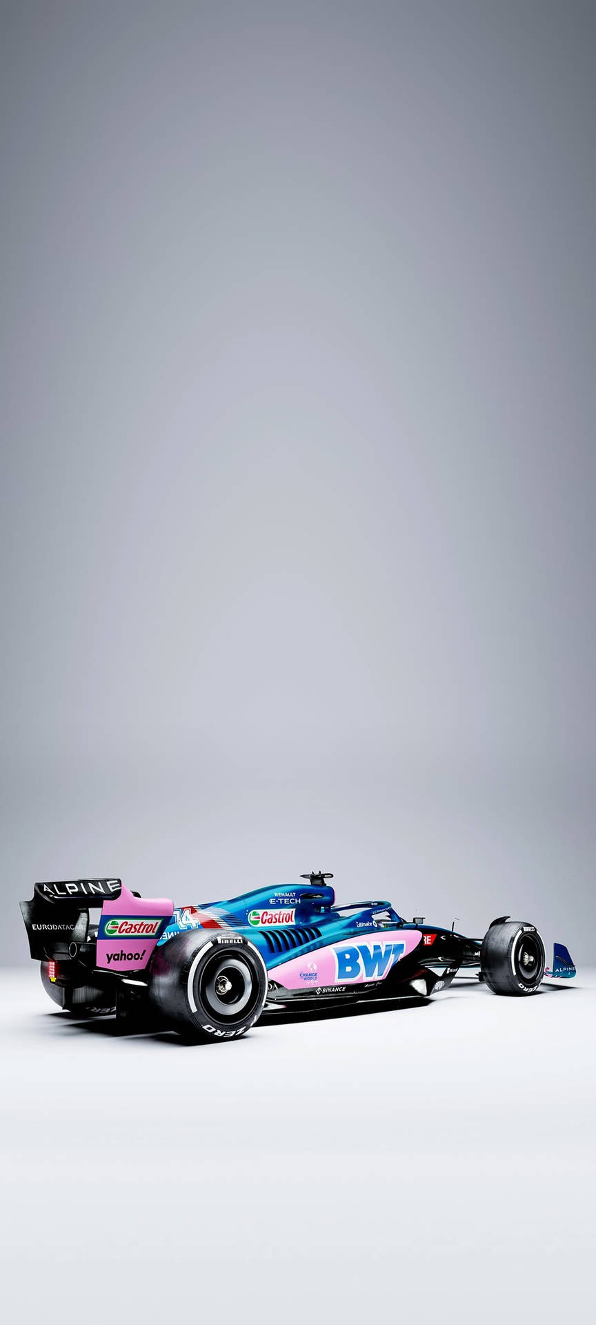 A Blue And Pink Racing Car On A Grey Background Background