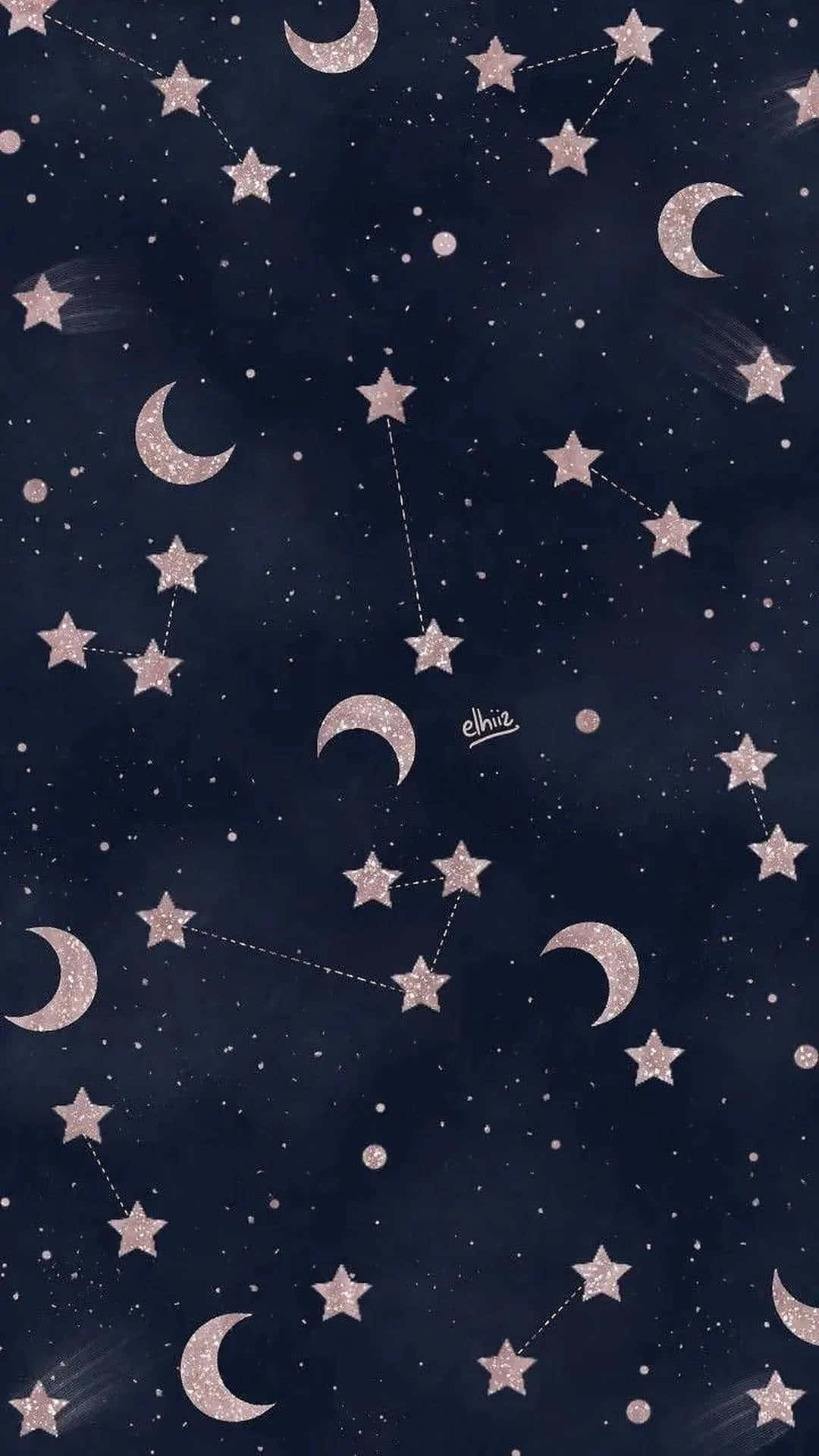 A Blue And Pink Starry Sky With Stars And Moons Background