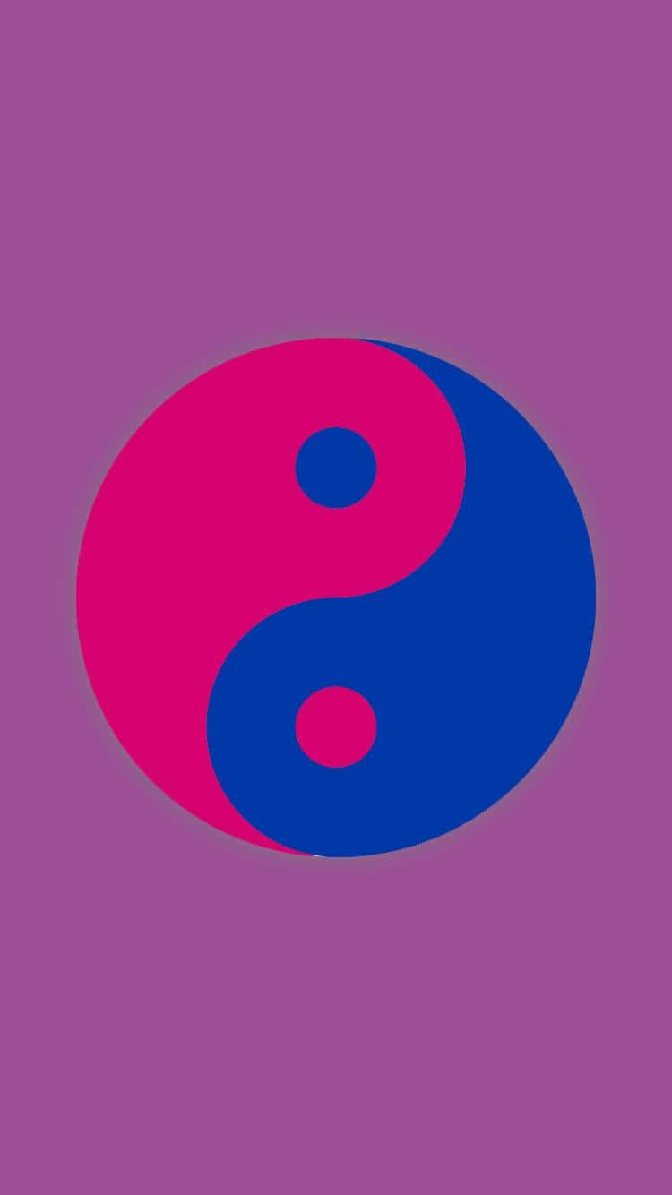 A Blue And Pink Yin Yang Symbol On A Purple Background Background