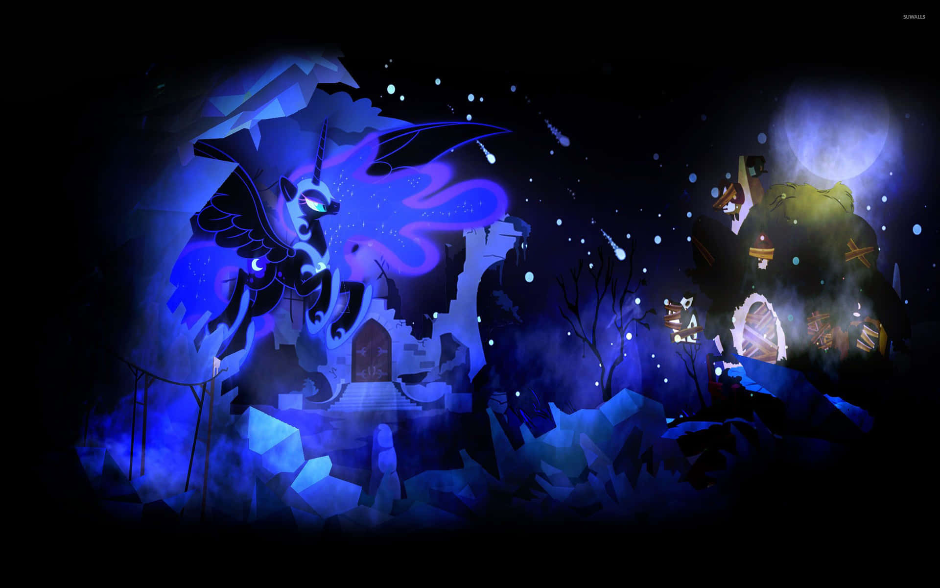 A Blue And Purple Fairy In A Dark Night Background
