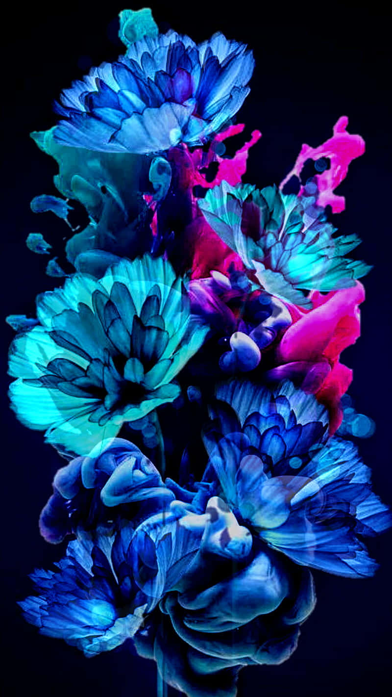 A Blue And Purple Flower With A Black Background Background