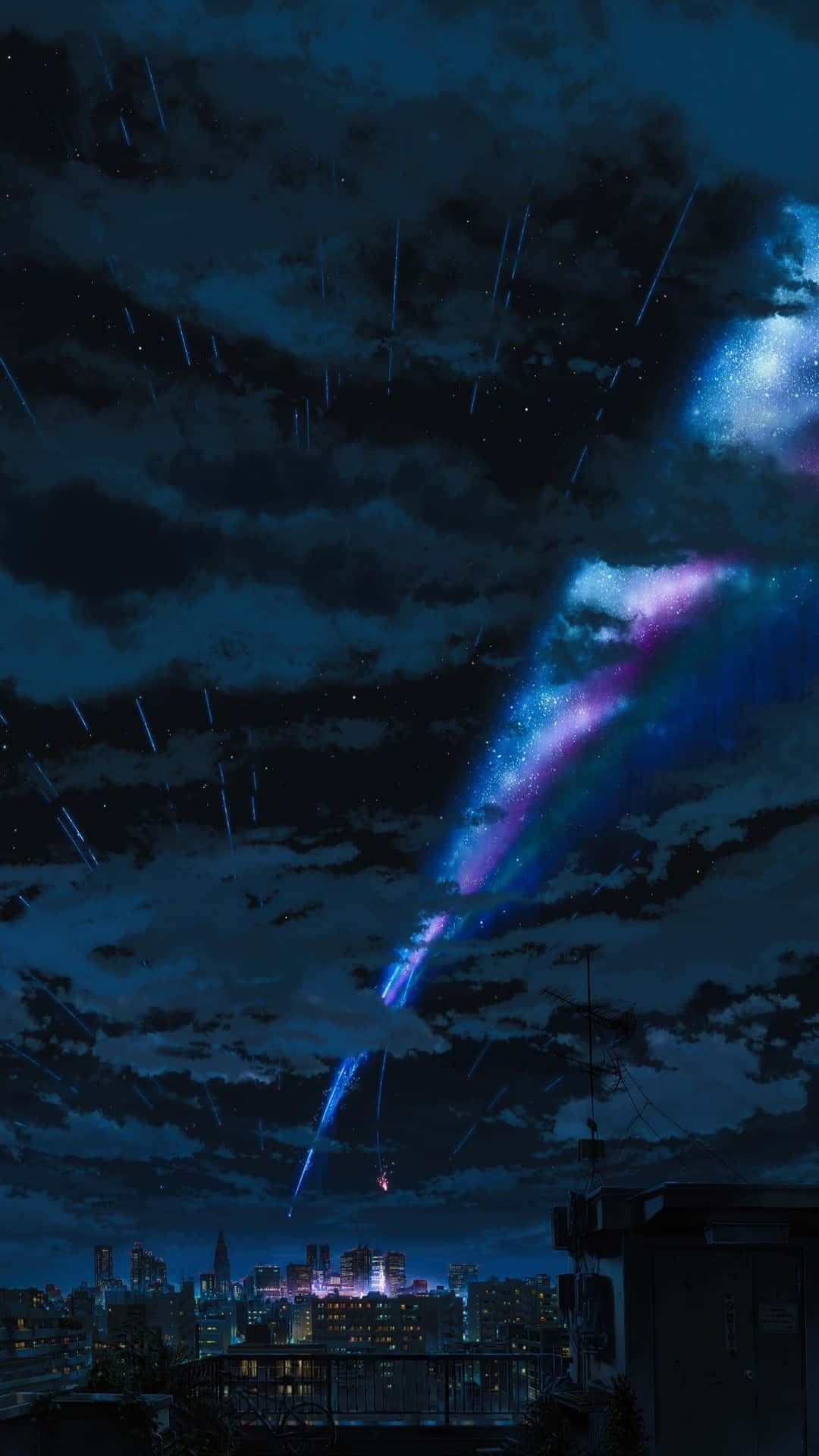 A Blue And Purple Light Is Coming Out Of The Sky Background
