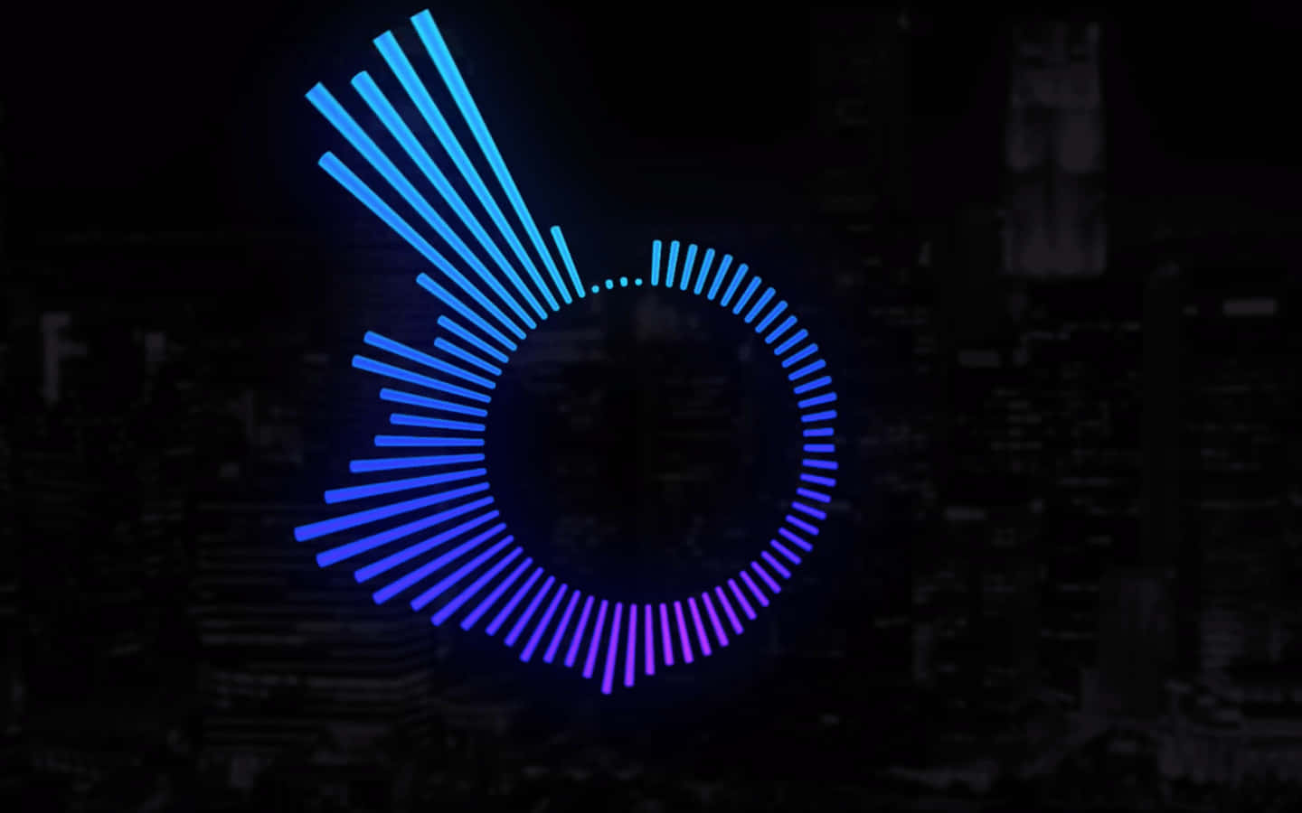 A Blue And Purple Logo With A City In The Background