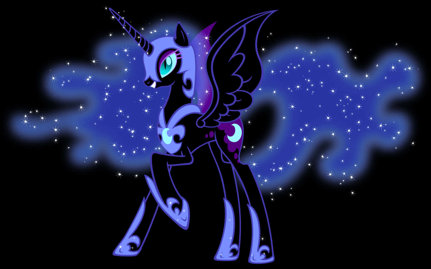 A Blue And Purple Unicorn Standing In The Dark Background