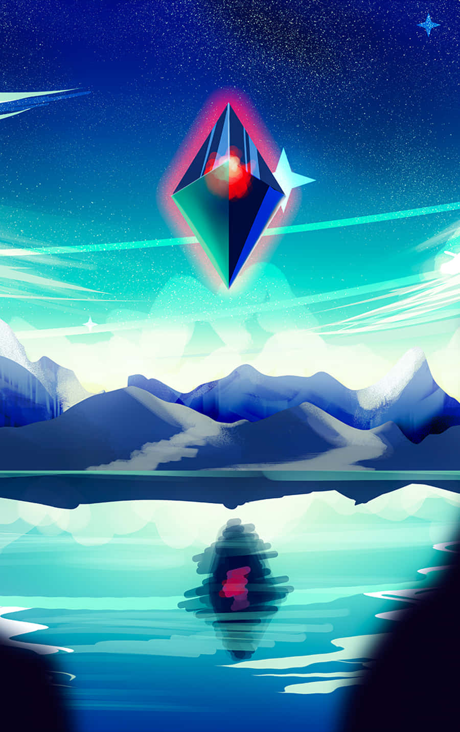A Blue And Red Sphere In The Sky Background