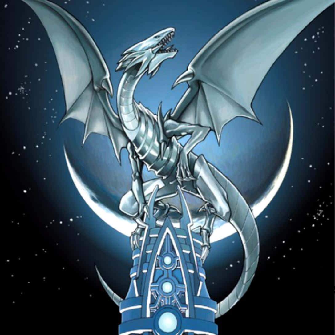 A Blue And White Dragon On Top Of A Tower Background