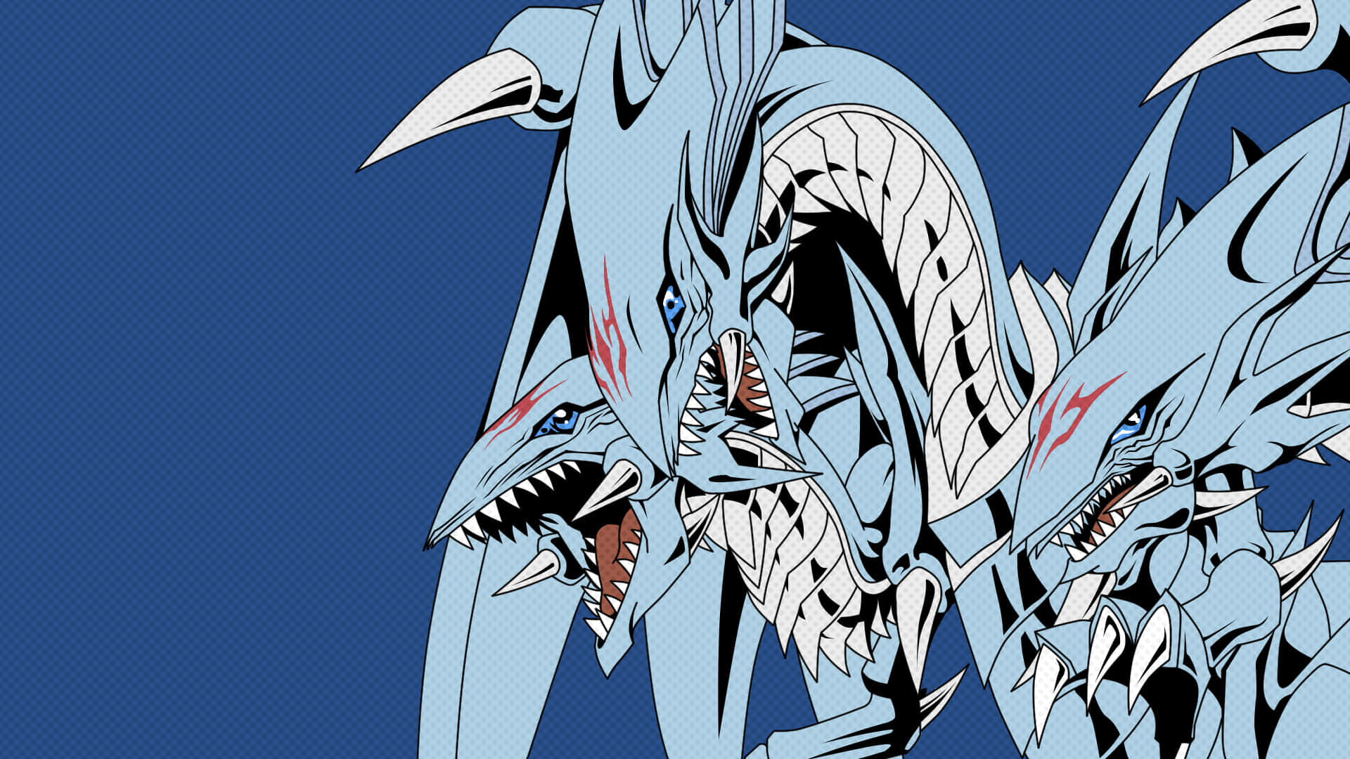 A Blue And White Dragon With Two Large Teeth Background