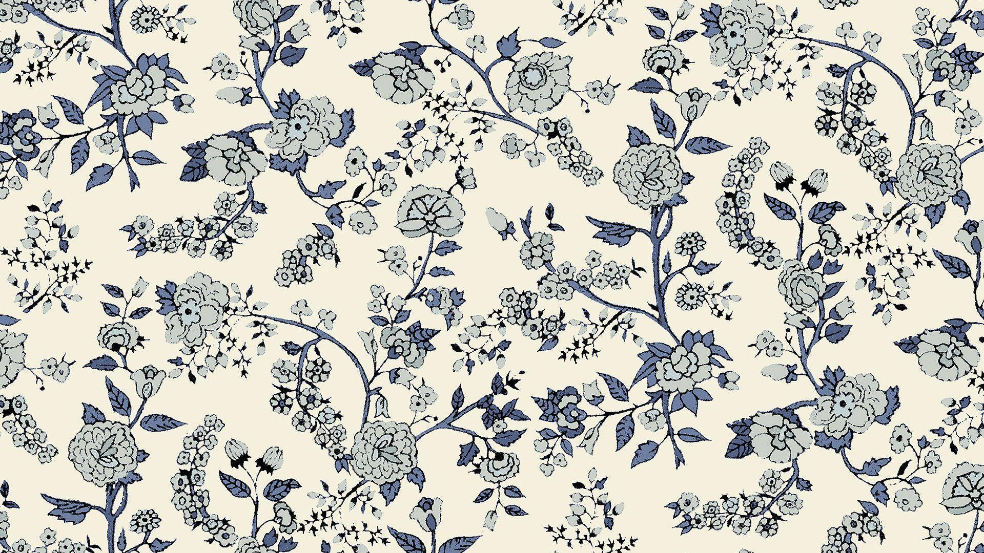 A Blue And White Floral Wallpaper Background